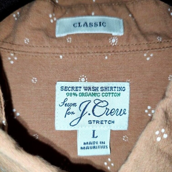 J.Crew Mens Slim Stretch Secret Wash Organic Cotton Poplin Sz Large Brown Shirt - Picture 4 of 7